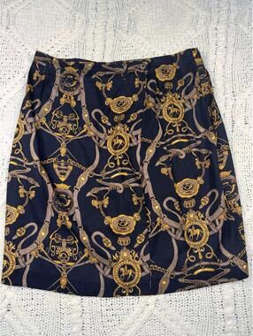 VTG Emblem Equestrian Silk Skirt Size 14 Black Gold Horse Bridle Made in USA